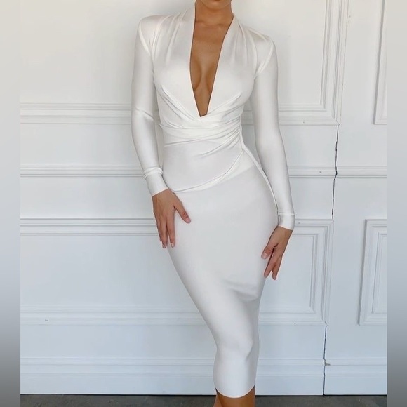 House of CB FRANCESCA WHITE DRAPED BANDAGE DRESS - Picture 3 of 11